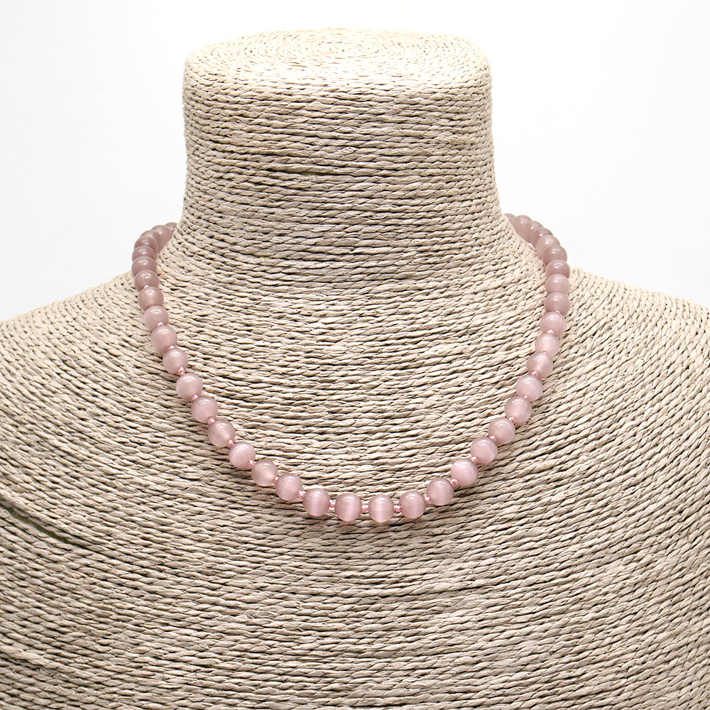 Фото товара бусы из кошачьего глаза имитации цвет пудровый шар