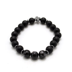 Фото товара браслет из шунгита,снежного обсидиана 10мм с фурнитурой "крестик"