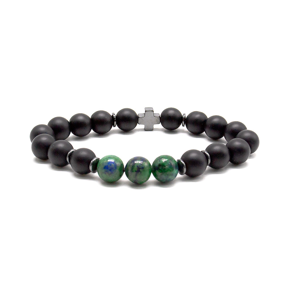 Фото товара браслет из шунгита,азурита 10мм с фурнитурой "крестик"