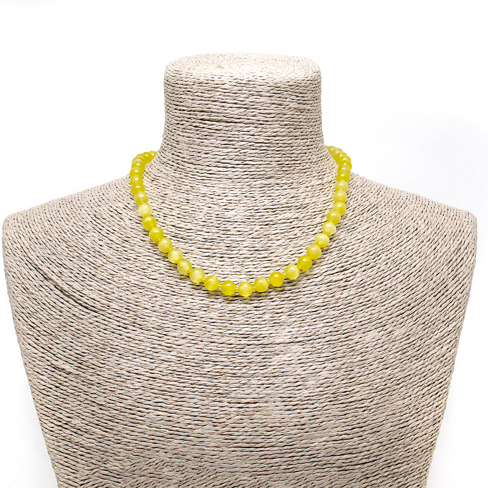 Фото товара бусы из кошачьего глаза имитации цвет желтый шар 8 мм