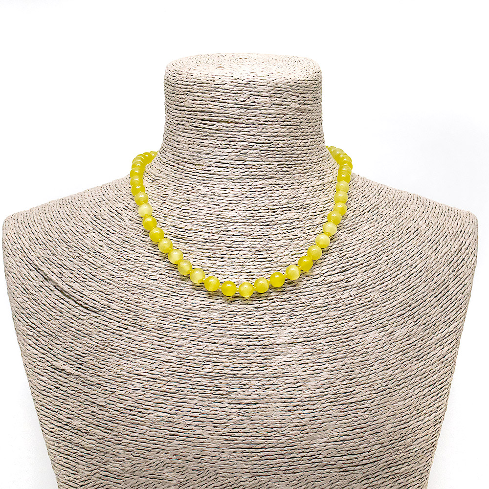 Бусы из кошачьего глаза имитации цвет желтый шар 8 мм