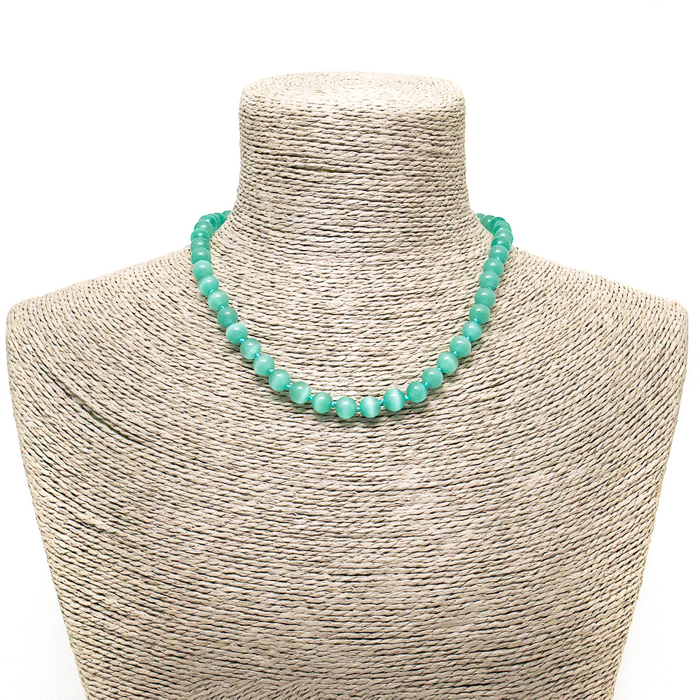 Фото товара бусы из кошачьего глаза имитации цвет мята шар 8 мм