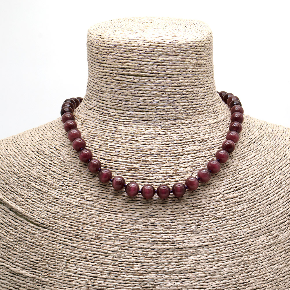 Фото товара бусы из кошачьего глаза имитации цвет сливовый шар