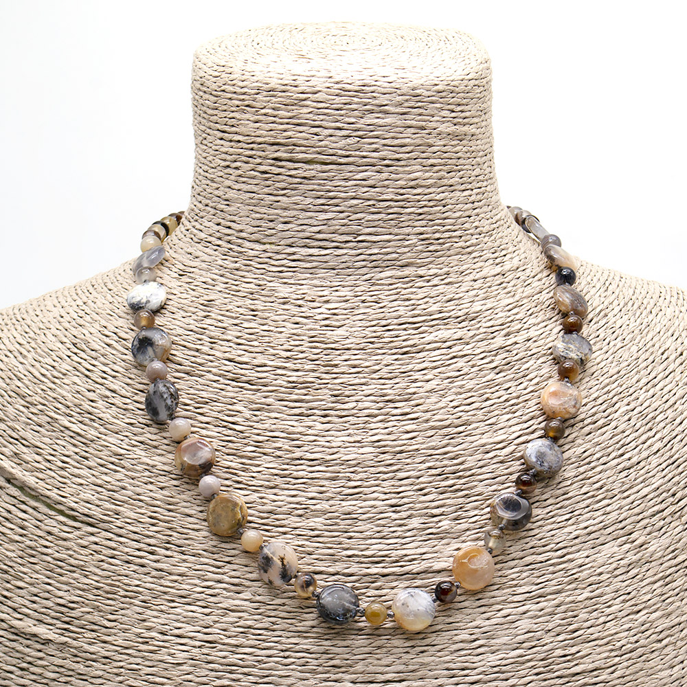 Фото товара бусы агат моховый таблетка круглая 12 мм через шарик