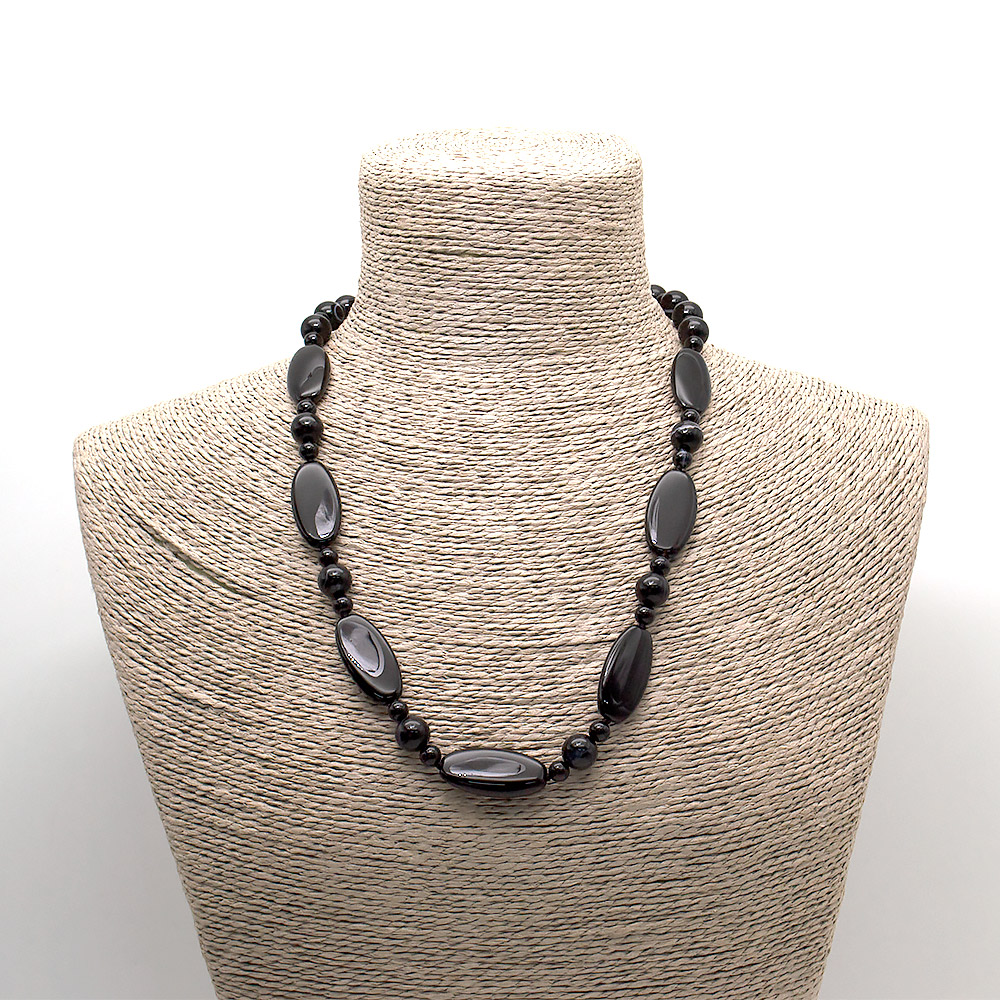 Бусы из агата черного таблетка овальная 30*15 мм