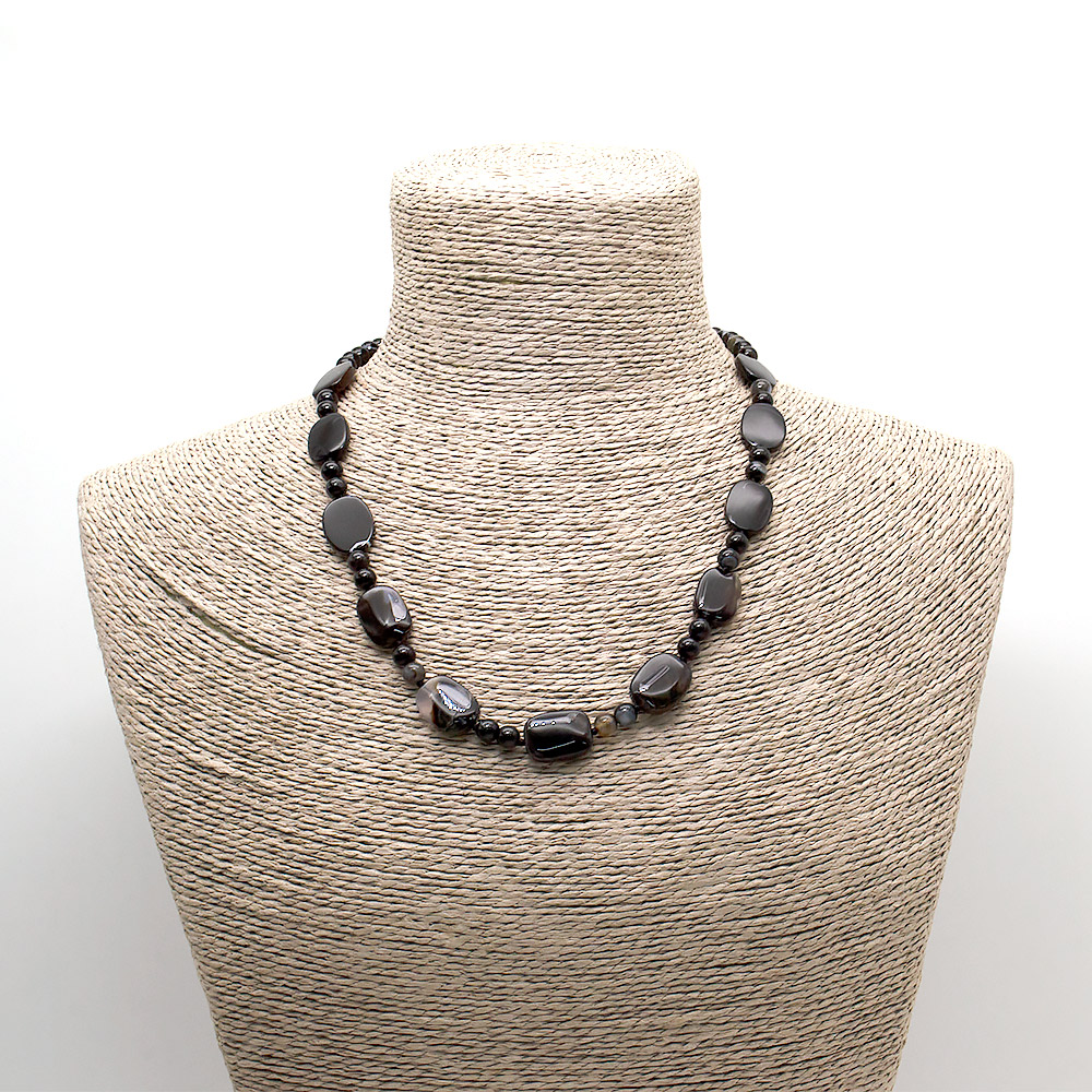 Бусы агат черный таблетка 17*13 мм