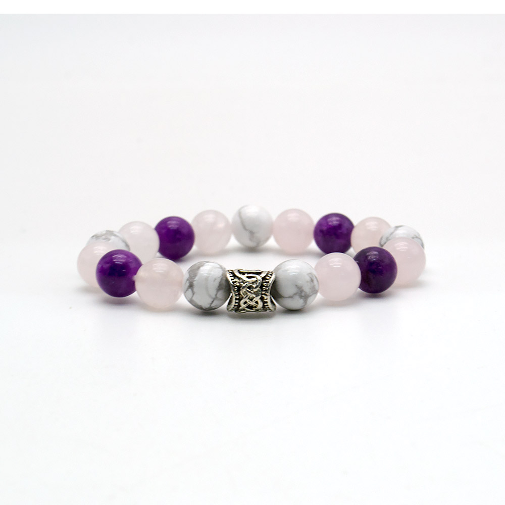 Фото товара браслет из кахолонга,розового кварца,кальцита и руной 10 мм