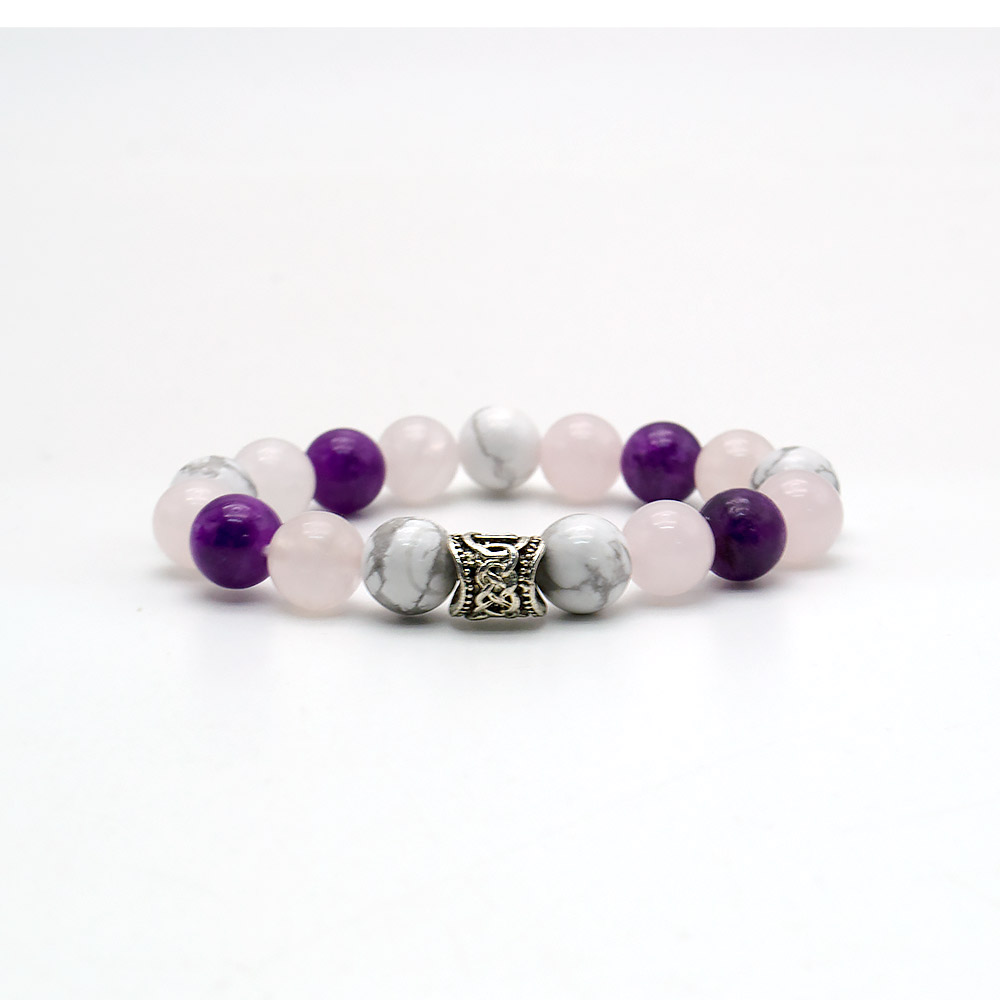 Фото товара браслет из кахолонга,розового кварца,кальцита и руной 10 мм