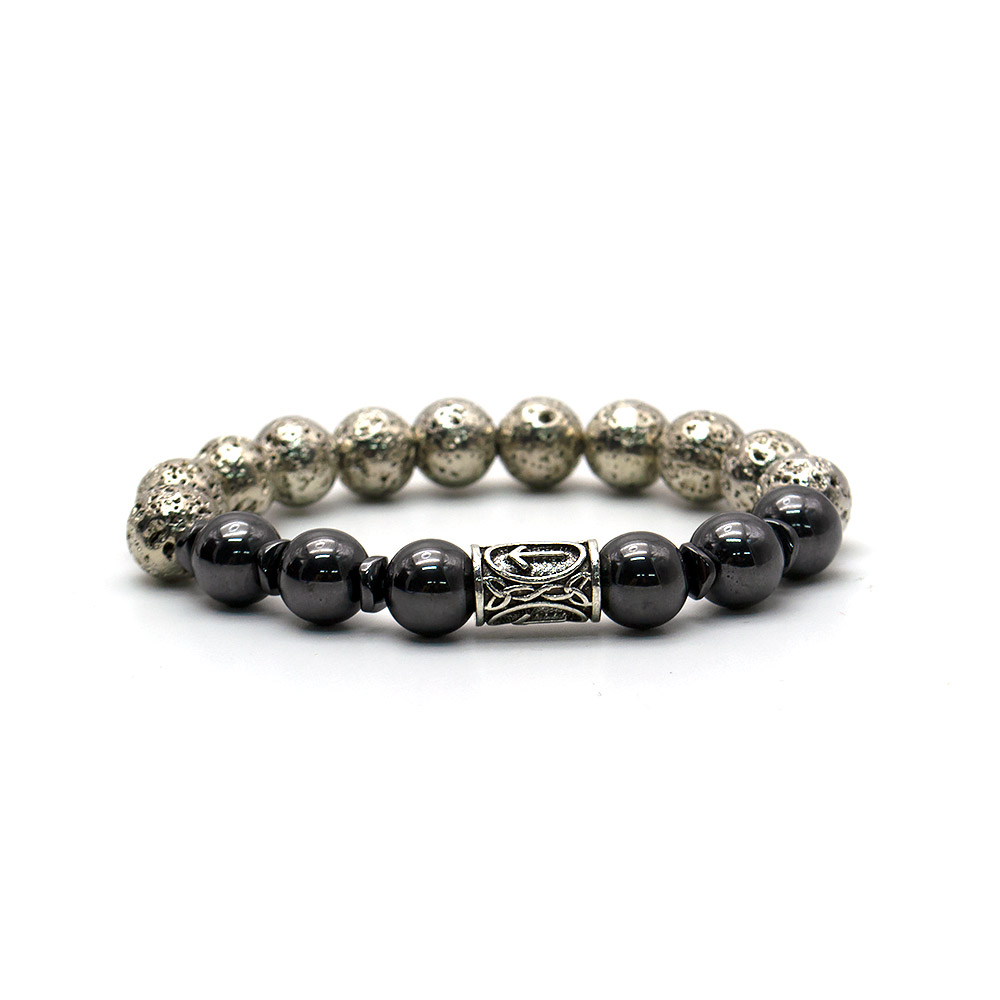 Фото товара браслет из лавы с покрытием серебро,гематита10 мм с руной