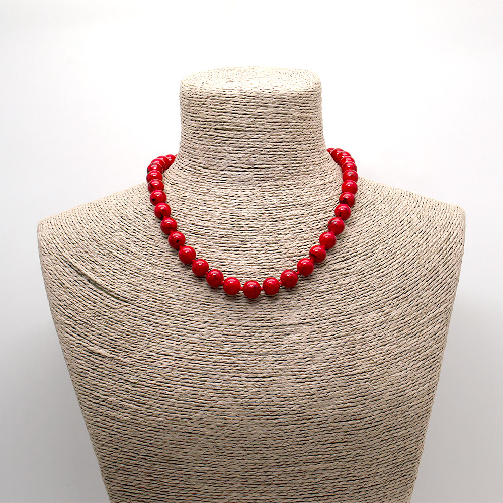 Фото товара бусы из мозаики красной с гелиотисом шар