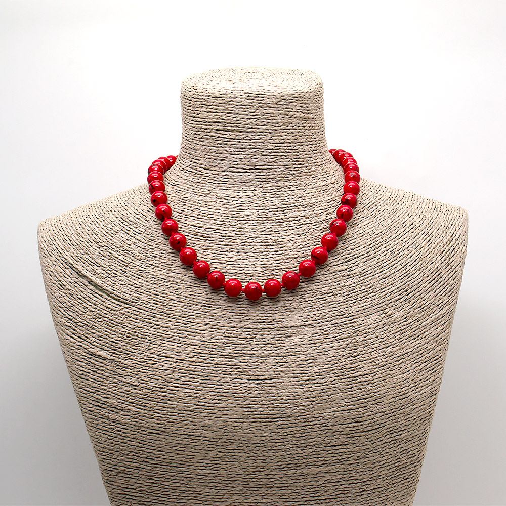 Бусы из мозаики красной с гелиотисом шар