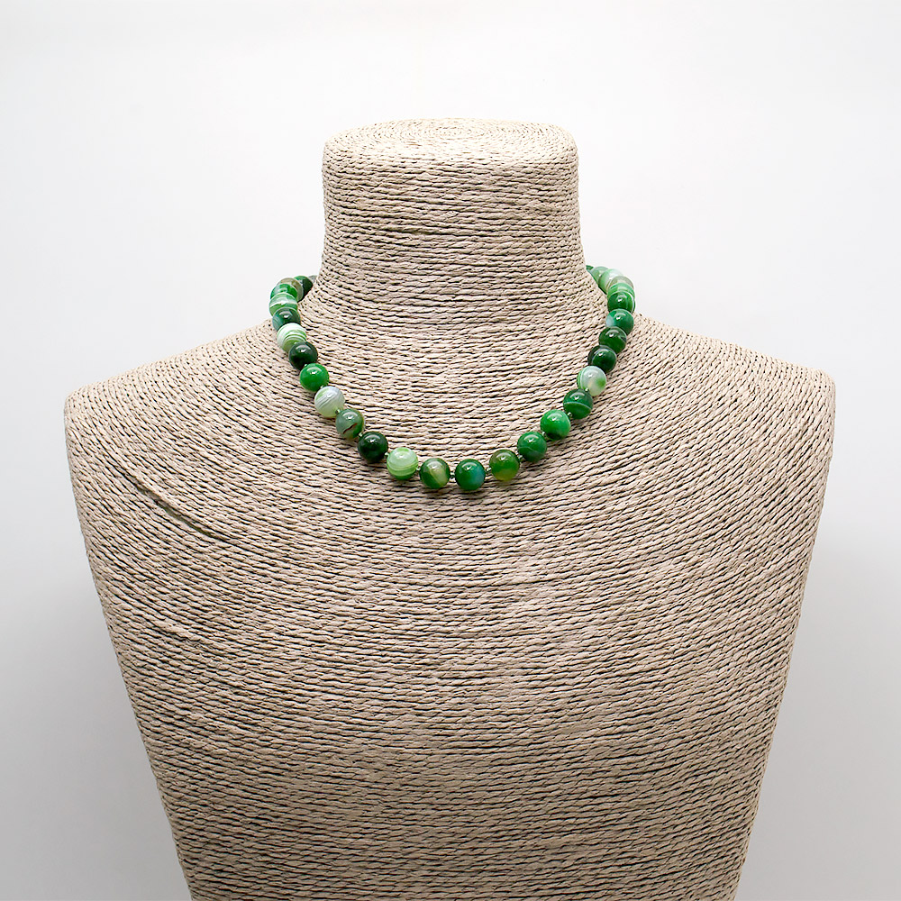 Бусы из агата цвет серо-зеленый шар