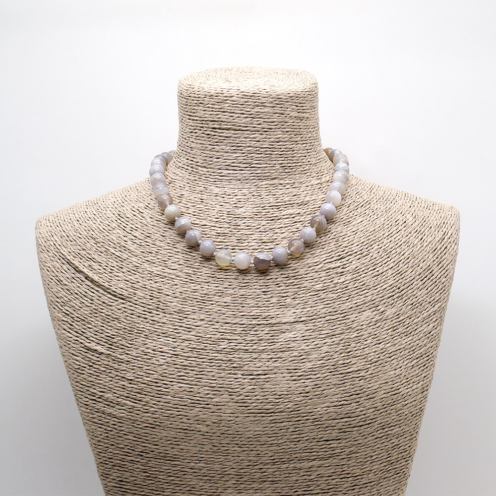 Фото товара бусы из агата цвет серо-желтый шар