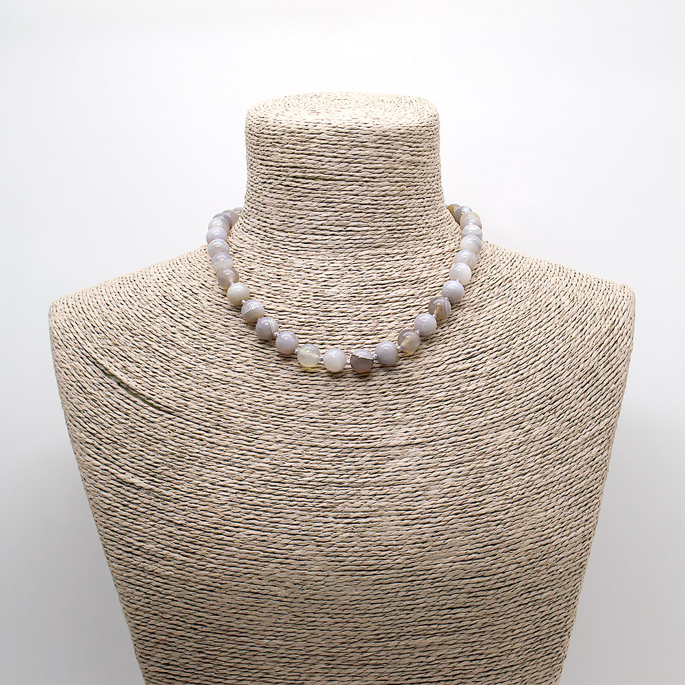 Бусы из агата цвет серо-желтый шар