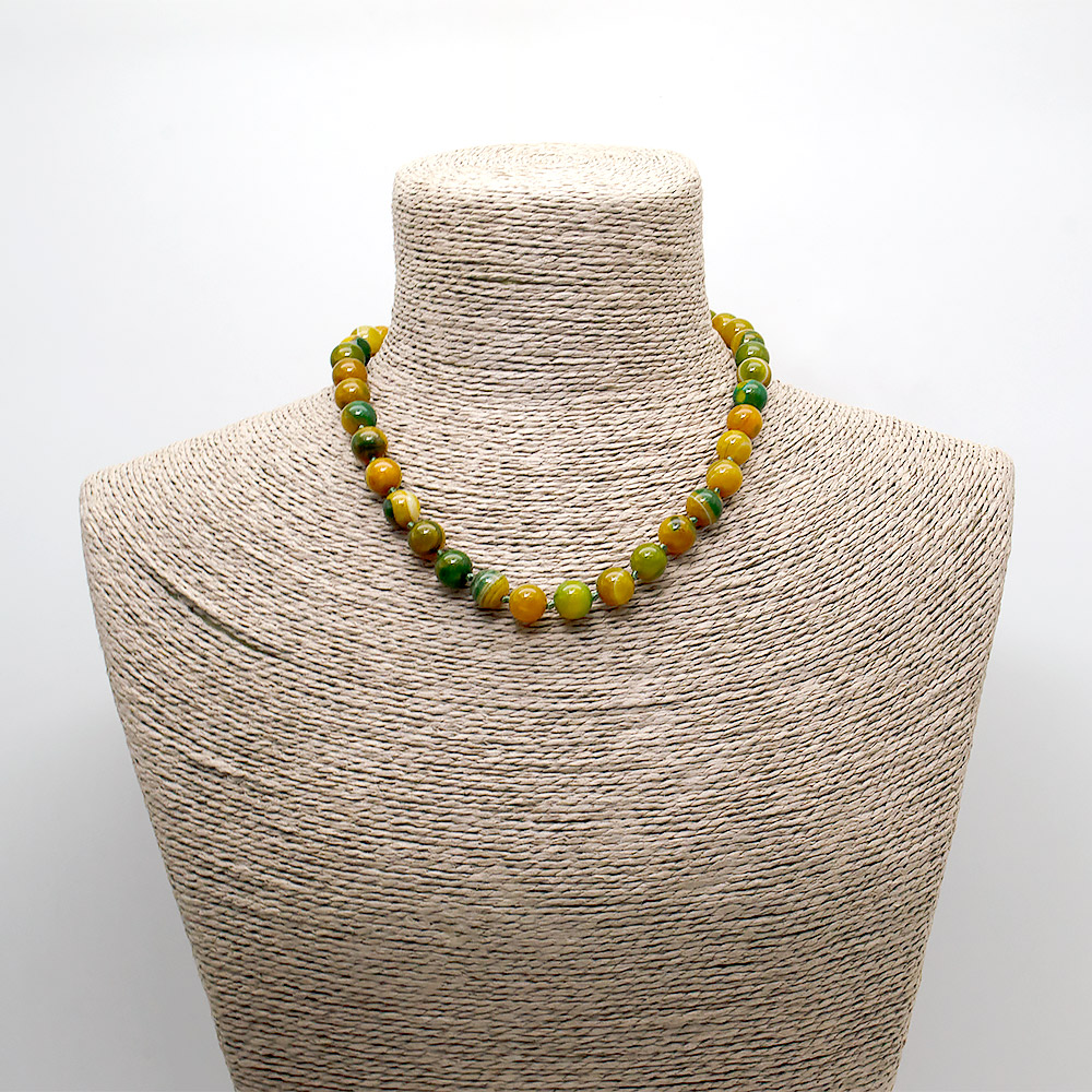 Бусы из агата цвет желто-зеленый шар