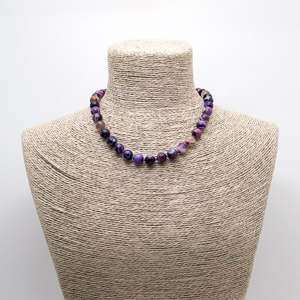 Фото товара бусы из агата цвет фиолетовый шар