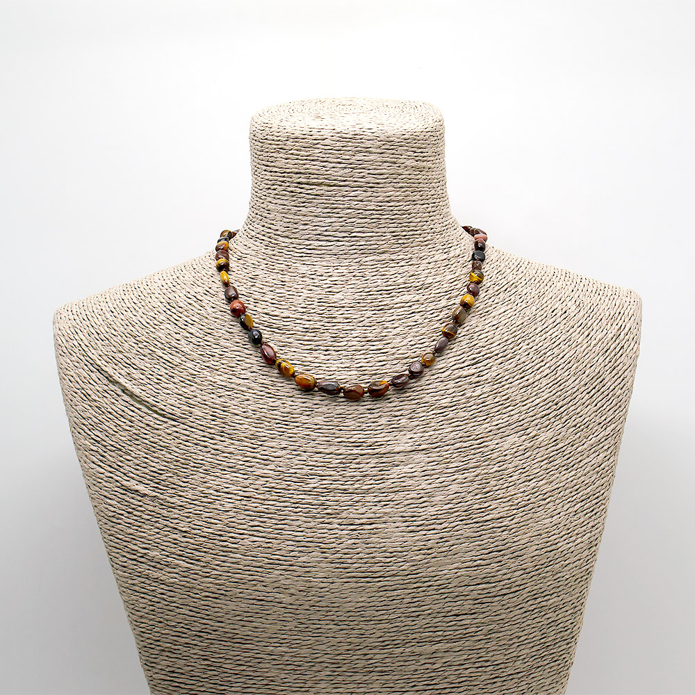 Бусы из тигрового, бычьего и соколиного глаза галтовка 8*6 мм