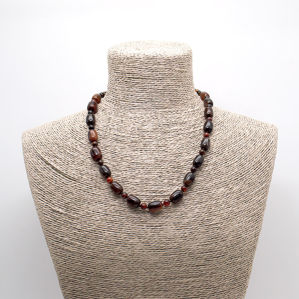 Бусы из агата цвет темный сердолик бочонок 14*10 мм