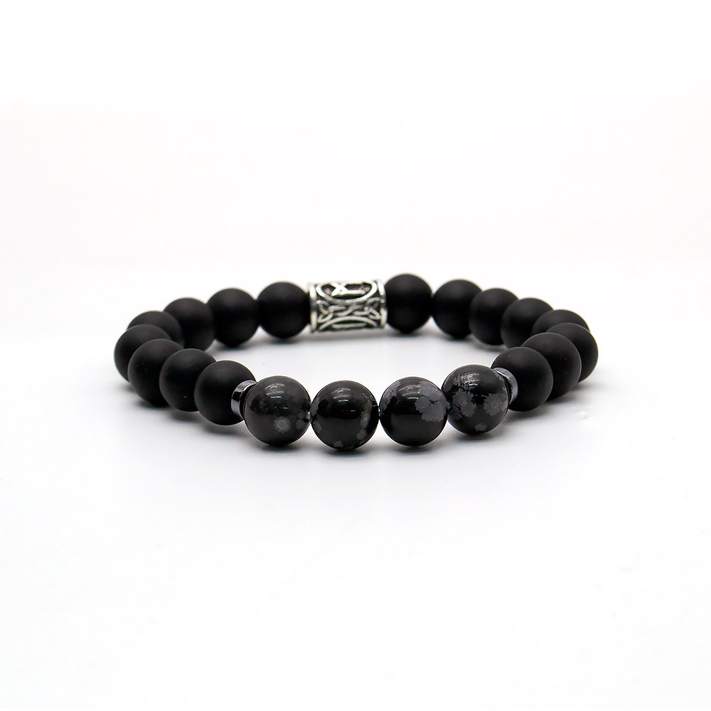 Браслет из шунгита снежного обсидиана 10мм с руной