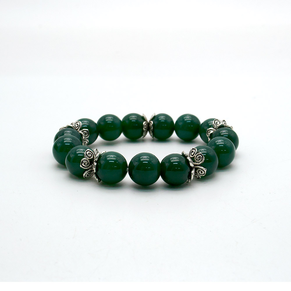 Фото товара браслет из агата цвет хризопраз с фурнитурой "цветок" 12 мм