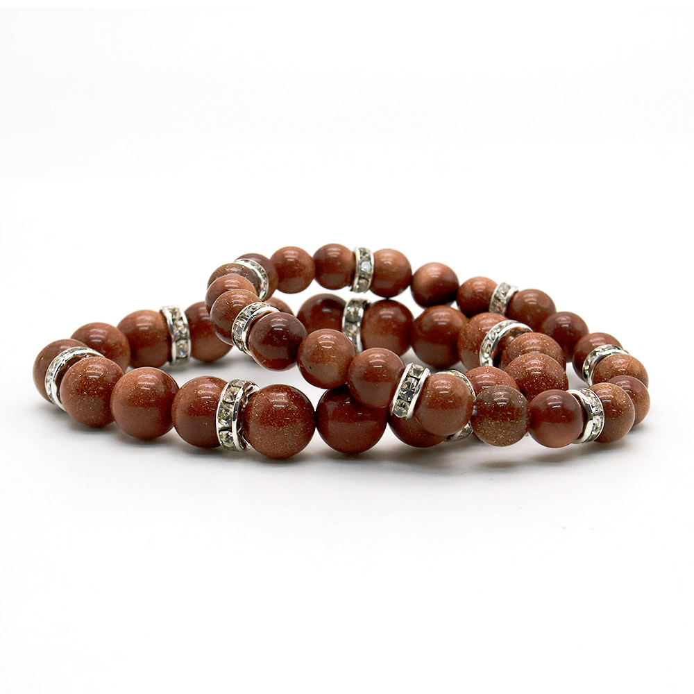 Фото товара браслет из авантюрина синтетического коричневого с фурнитурой "стразы"